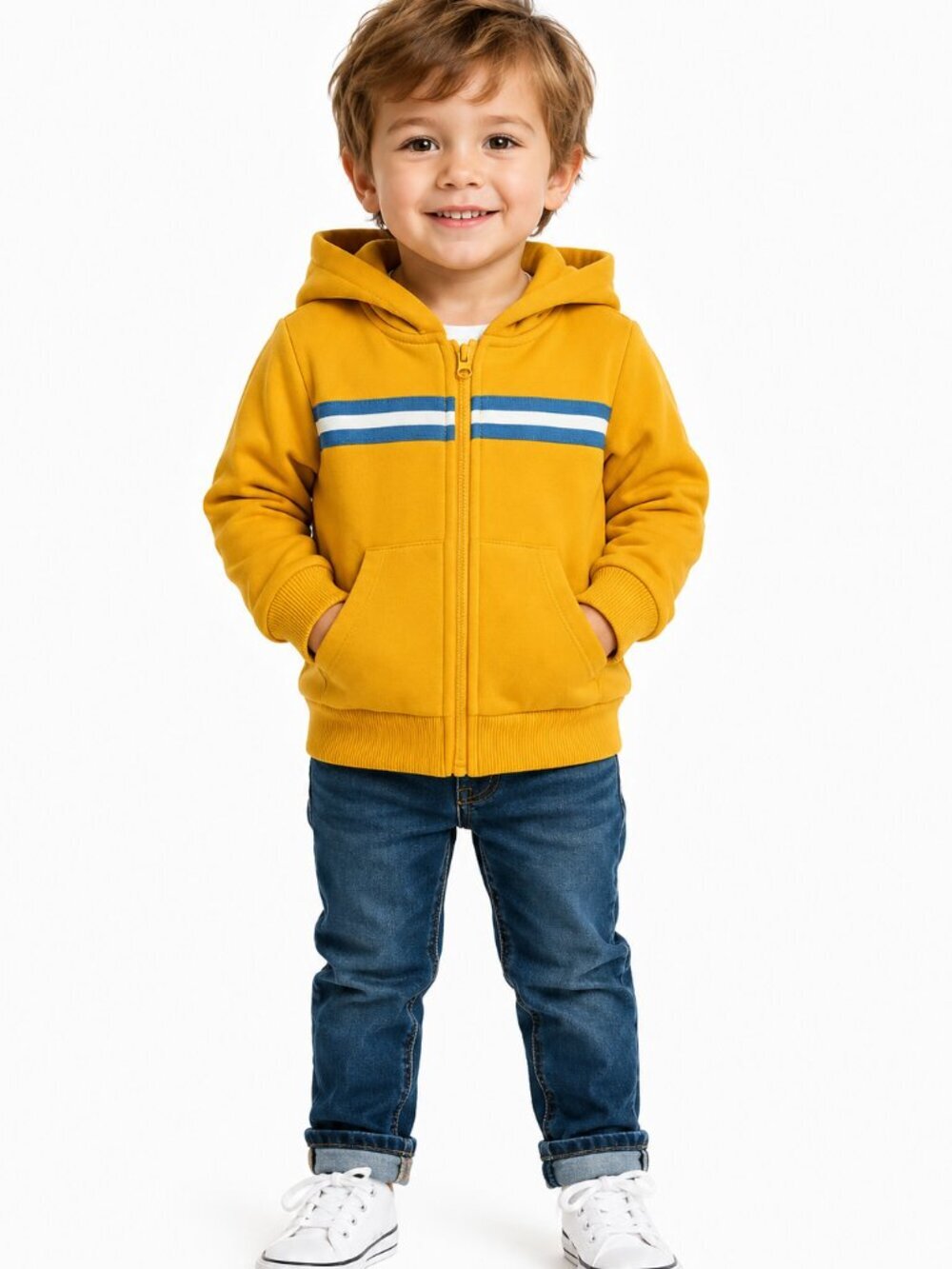 Kids Impressions Mustard Yellow Zip Hoodie Sweatshirt Toddler 2T Soft Cotton